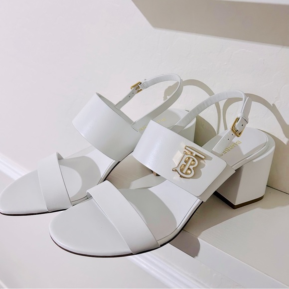 Burberry Virginia Block Heel Sandals - Optic White Size 40.5 - Picture 8 of 16